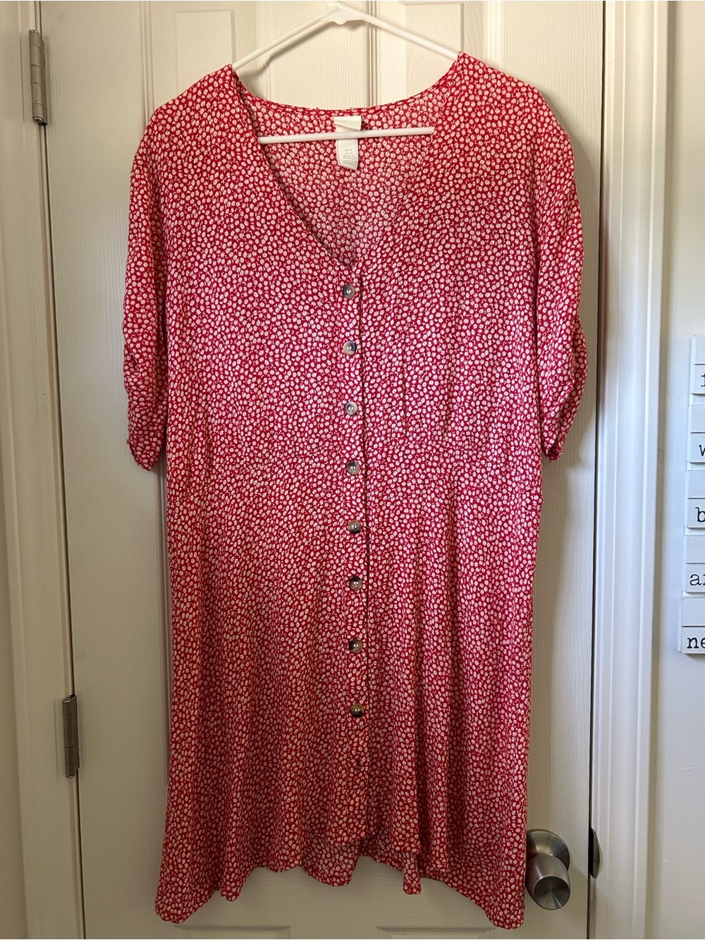 H&M Women’s Red Button-Front V-Neck Floral Dress